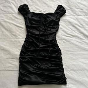 Y2K Dear Moon shiny Black ruched mini dress with cap sleeves Size 3